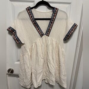 Boho embroidered short sleeve peplum top, size M